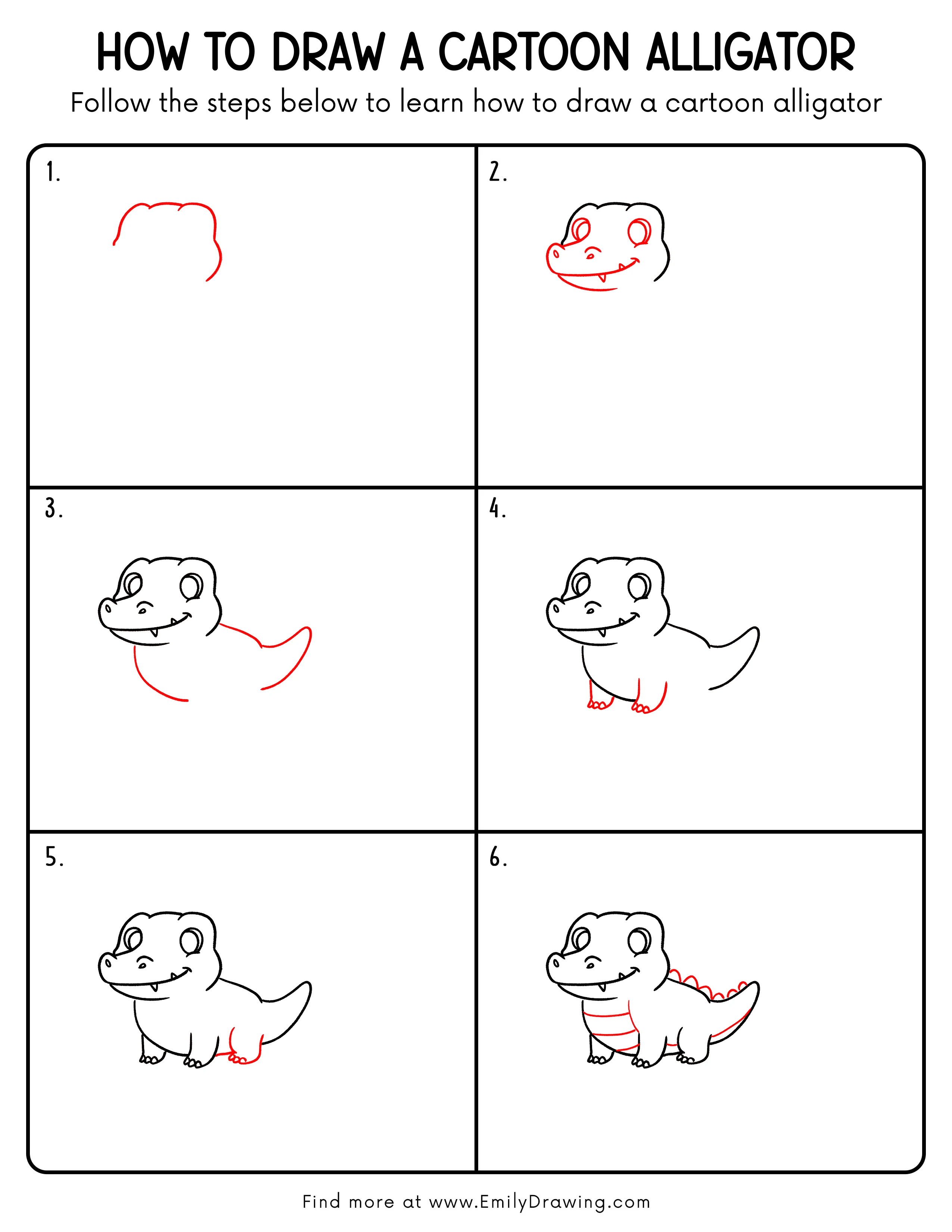 Printable Cartoon Alligator Drawing Guide